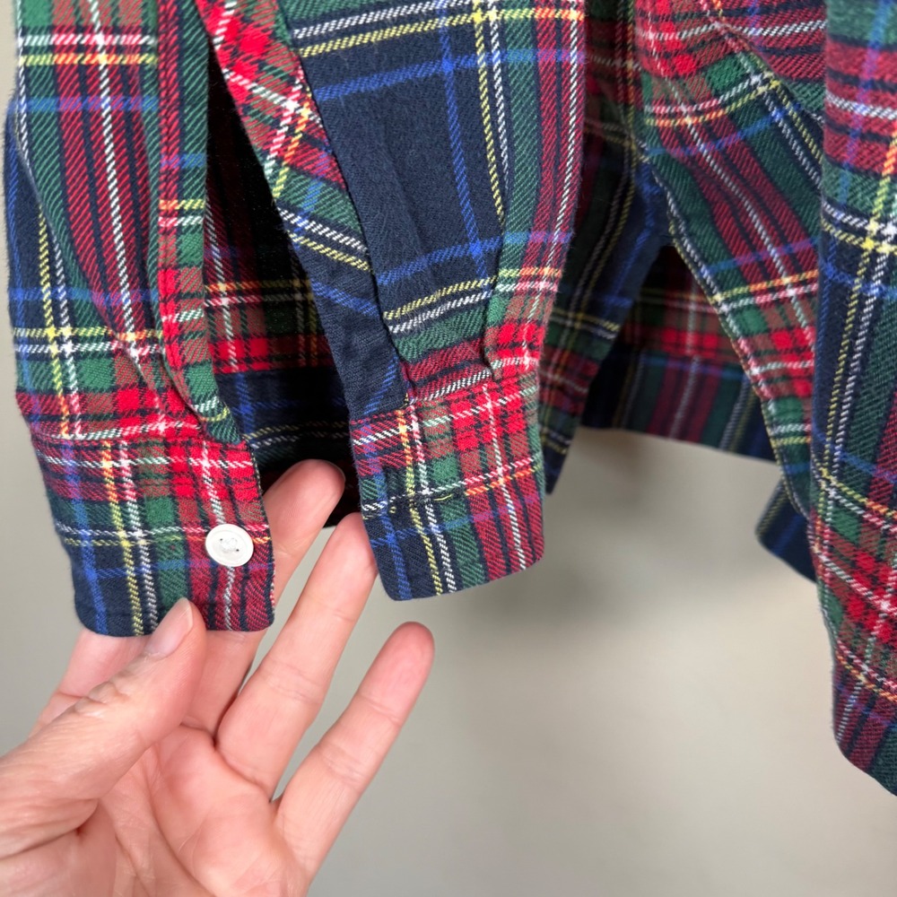 Lands' End Navy Plaid Flannel Long Sleeve Tunic Blouse Size 16 - Picture 11 of 13
